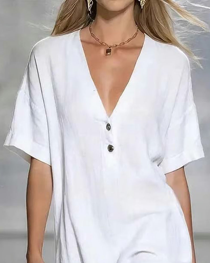 Minimalist V-Neck Button Dress