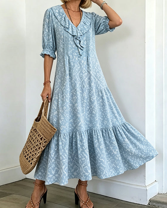 V-Neck Ruffle Dress