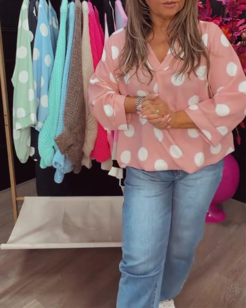 V-Neck Polka-Dot Loose Blouse