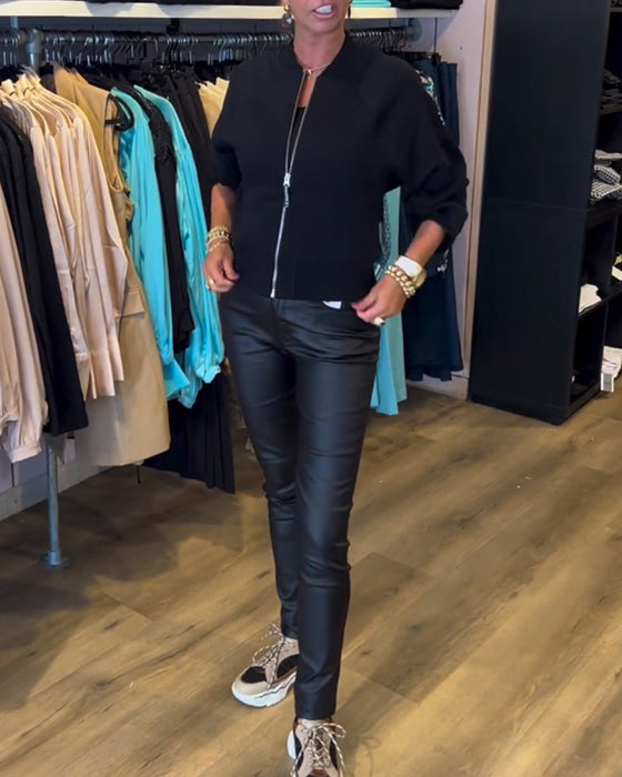 Solid color zipper casual jacket