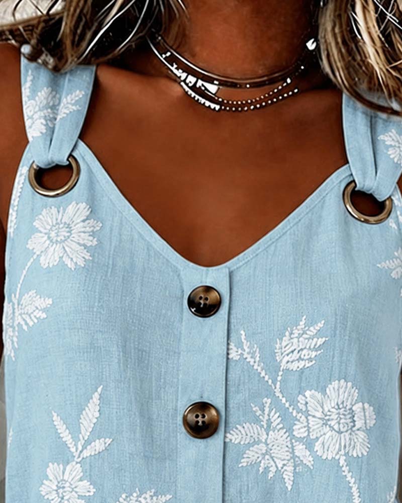 Floral Camisole Metal Ring Tank Top