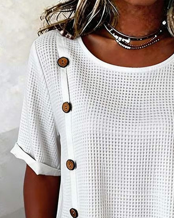 Waffle Texture Side Button Blouse