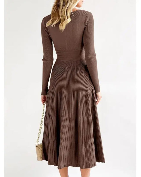 V-Neck Cross Pit Pleated Dress