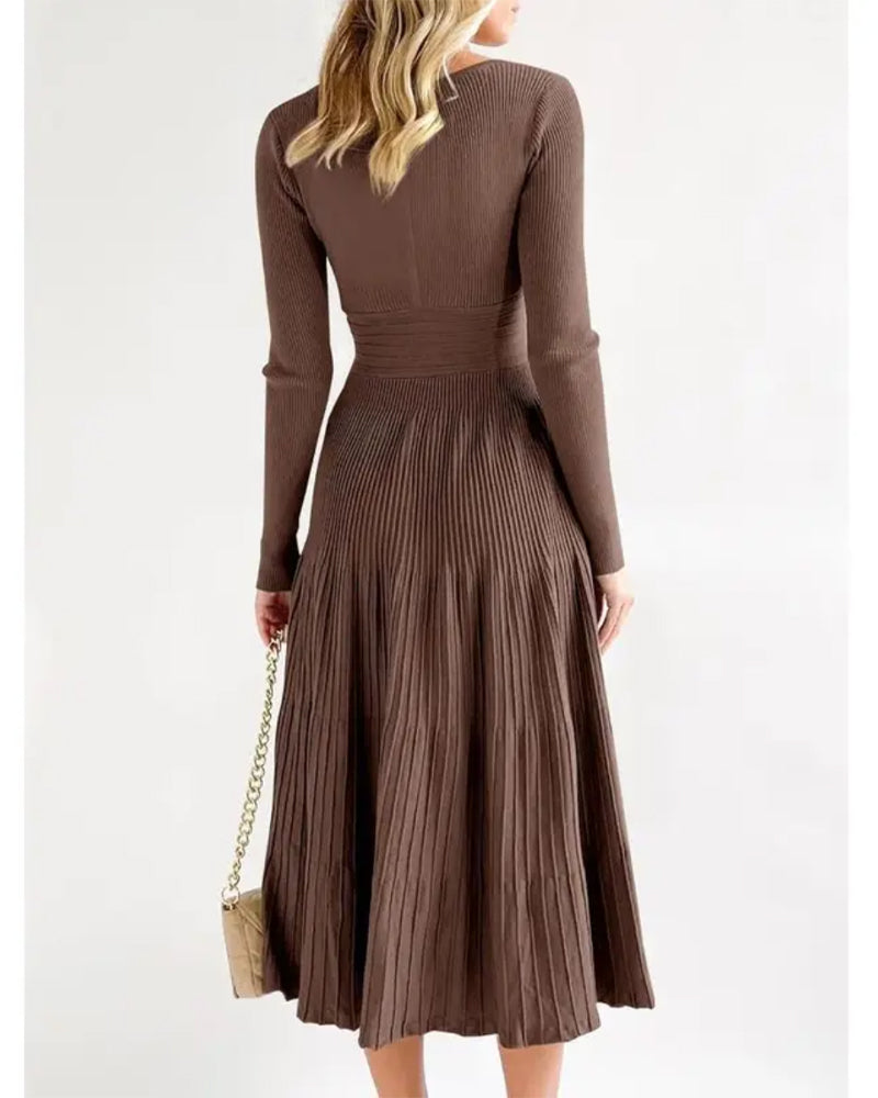 V-Neck Cross Pit Pleated Dress