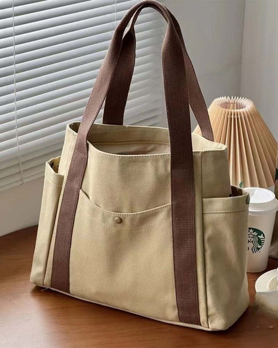 Large capacity canvas bag with double handles