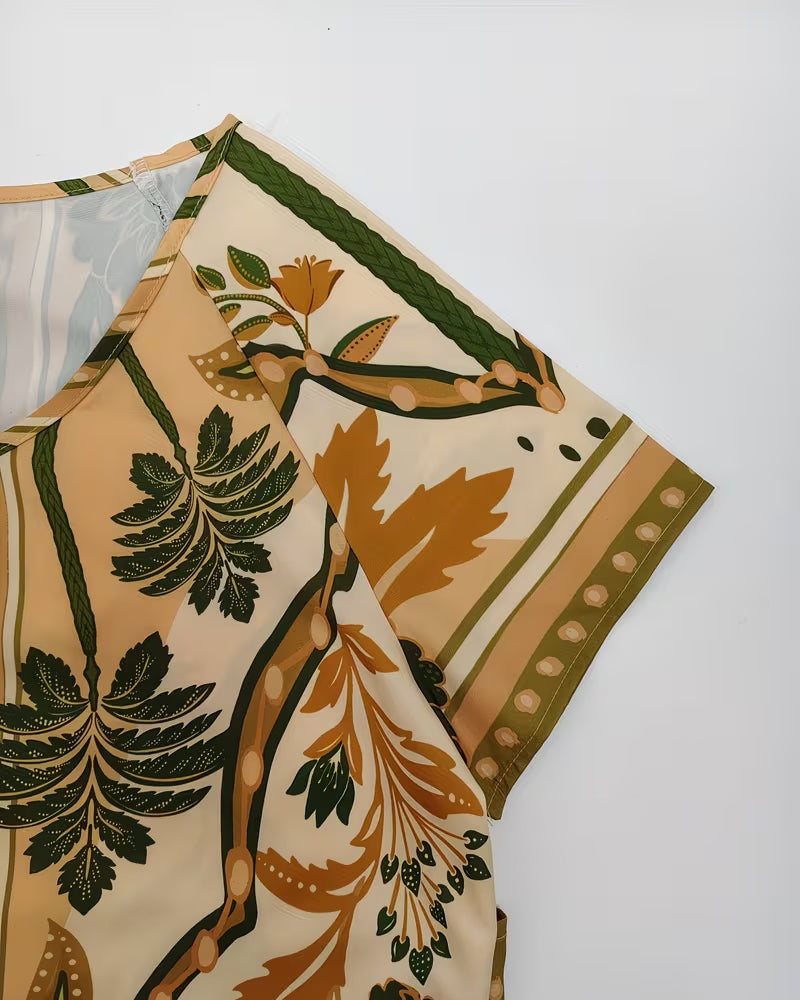 Tropical Floral Print Loose Fit A-Line Dress