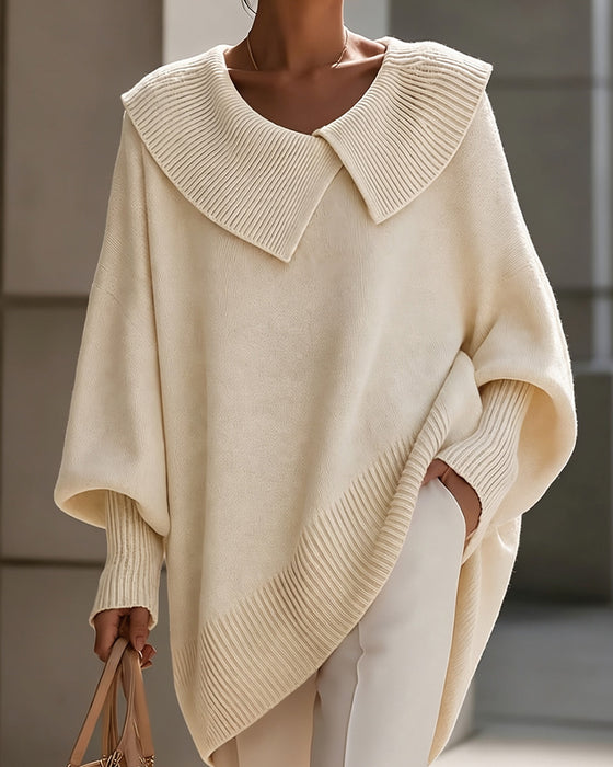 Irregular Lapel Solid Color Pullover
