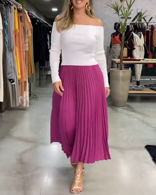 Pleated solid color skirt