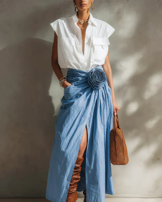 Deep V Lapel Sleeveless Blouse