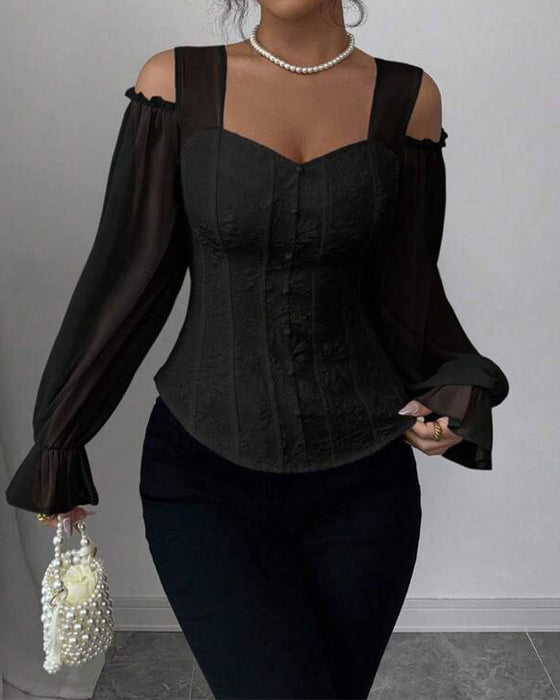 Off-Shoulder Long Sleeve Waist Blouse