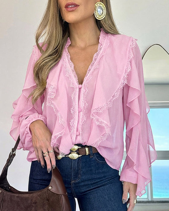 Elegant Ruffled Lace Blouse