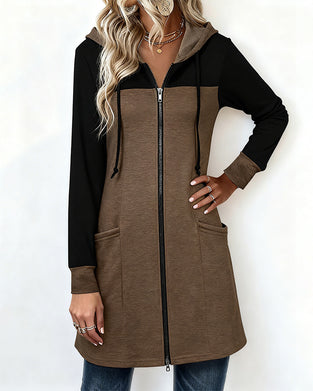 Zippered Color-Blocked Coat