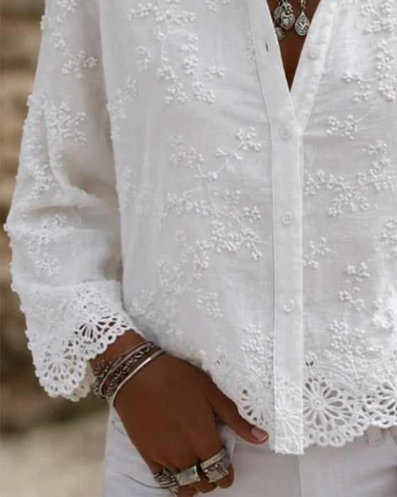Stylish Lace Patchwork Solid Blouse