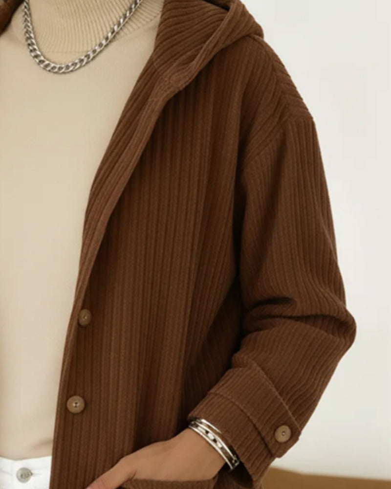 Hooded Fashionable Button Up Coat