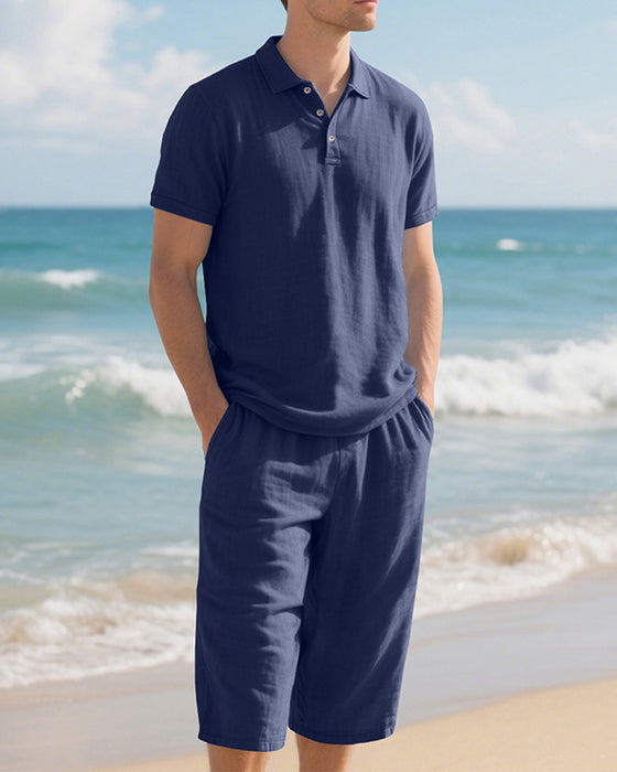 Men's Casual Polo Shirt and Cropped Pants Set