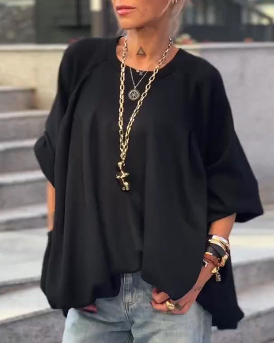 Solid Color Loose Irregular Sweatshirts