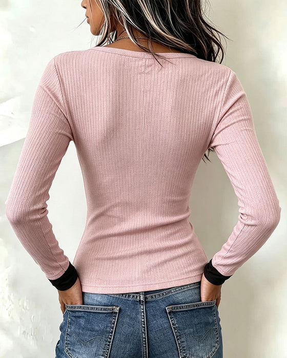 Contrast Color Fake Two-Piece Top