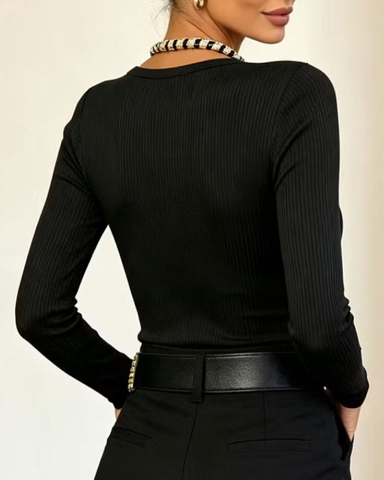 Button Slim-Fit Long Sleeve Top