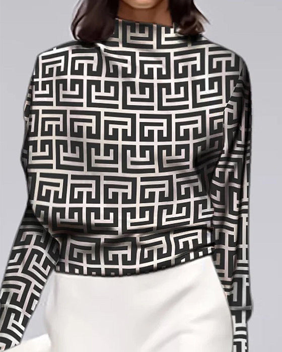 Printed Stand Collar Top