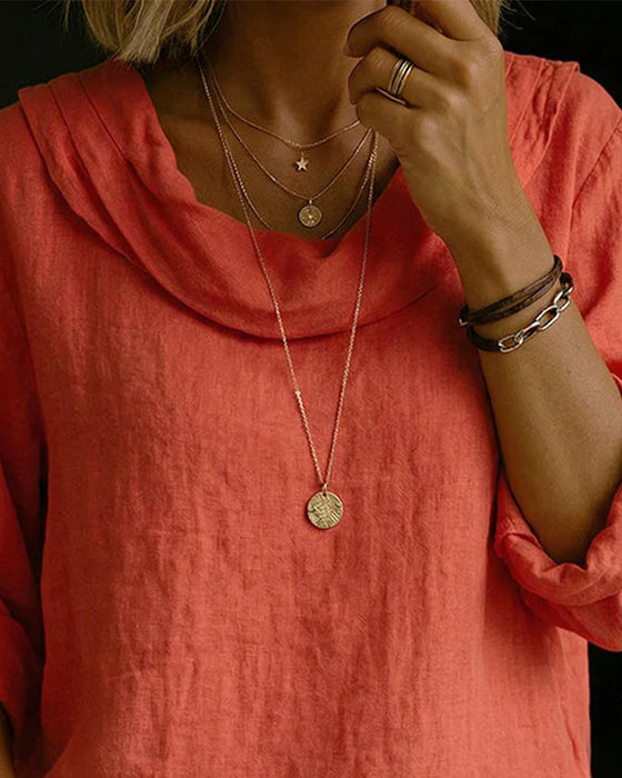 Turn-Down Collar Linen Top