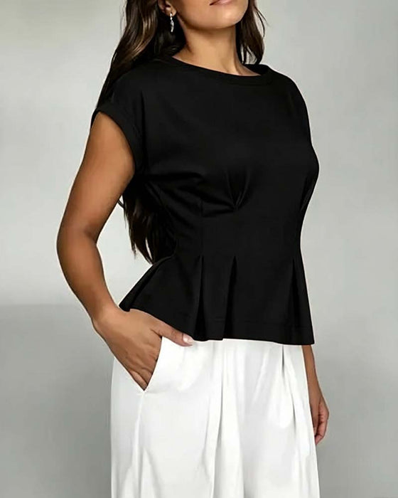 Cap Sleeve Shirred Waist T-Shirt