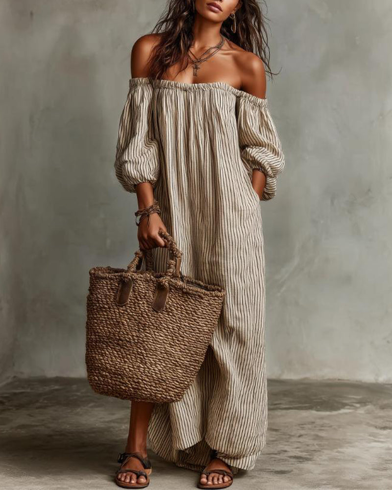 Loose Off-Shoulder Striped Dress
