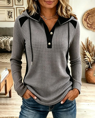 Color-Block Hooded Long Sleeve Top