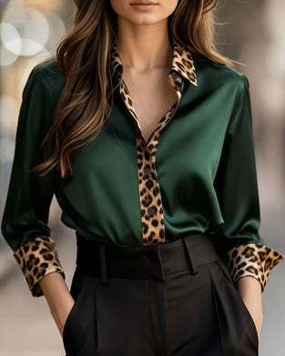 Lapel Leopard Print Blouse
