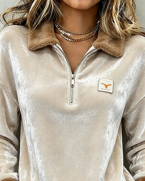 Half Zip Fashion Lapel Top