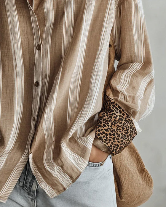 Casual Shirt Collar Leopard Stripe Shirt