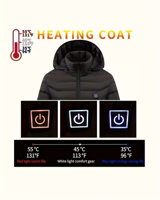 Smart Heating Hooded Cotton Coat