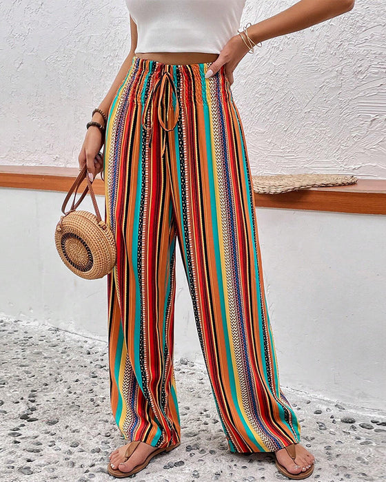Colorful drawstring casual pants
