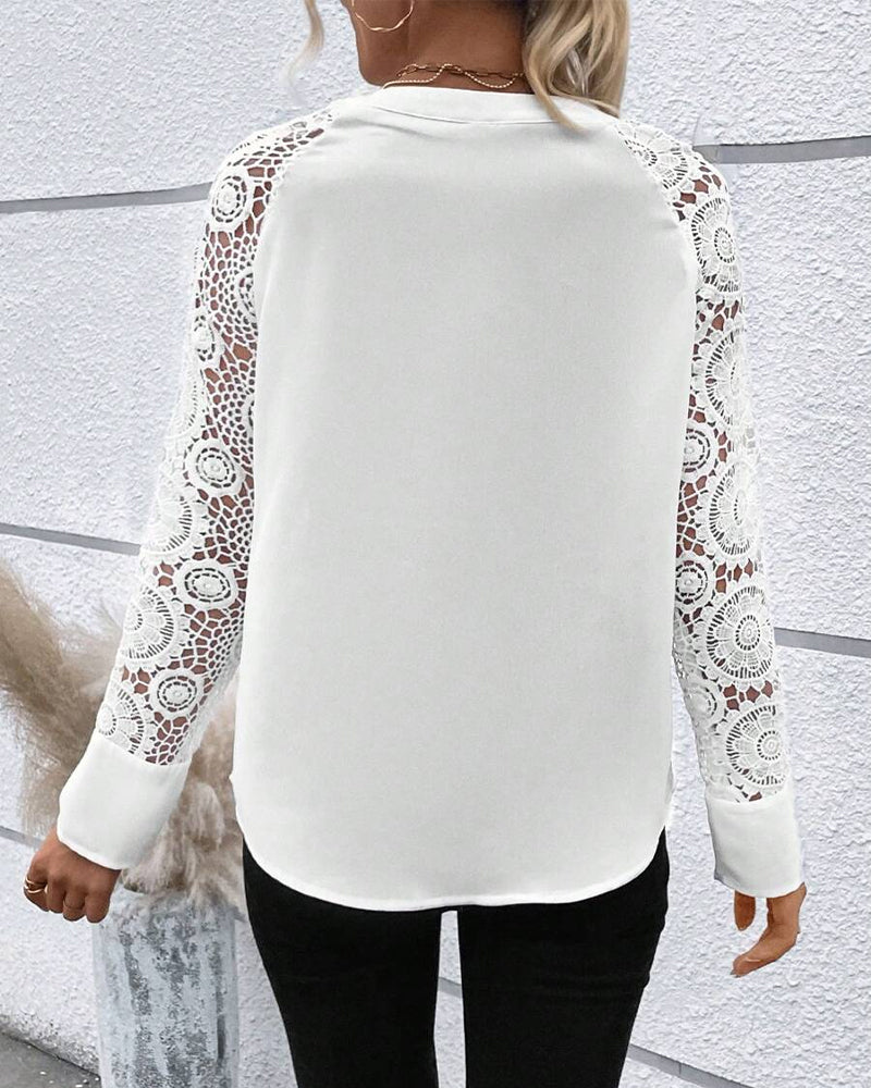 Ruffled Long-Sleeved V-Neck Blouse