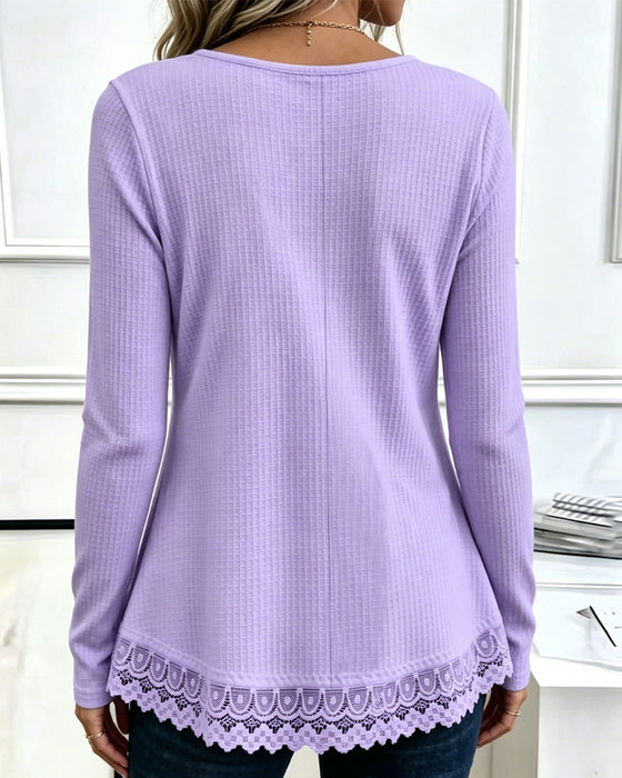 Long Sleeve Waffle Patchwork T-Shirt
