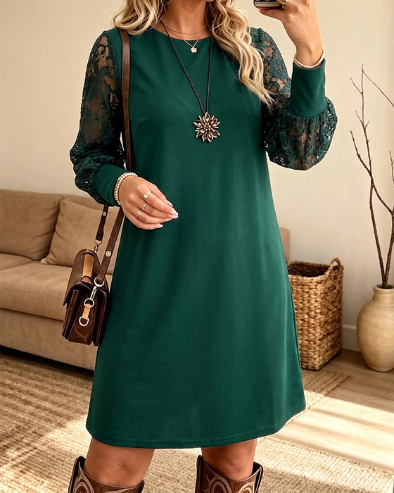 Crew Neck Long Sleeve Dress