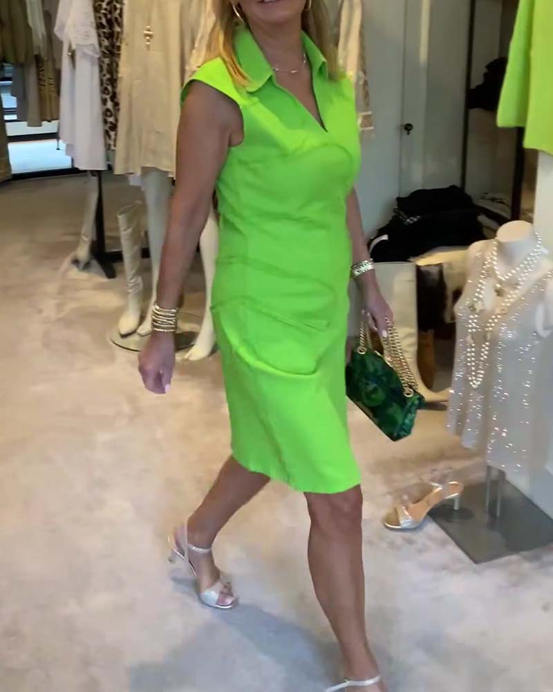 V-Neck Sleeveless Fitted Waist Dress