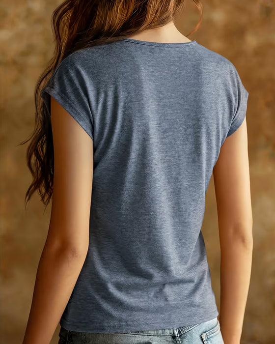 Patchwork V-Neck Lace Contrast T-Shirt