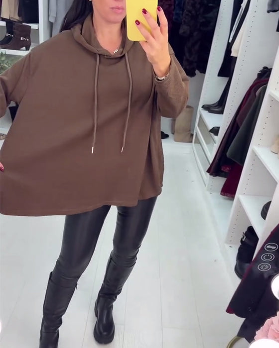 Irregular Loose Solid Color Long-Sleeved Hoodie