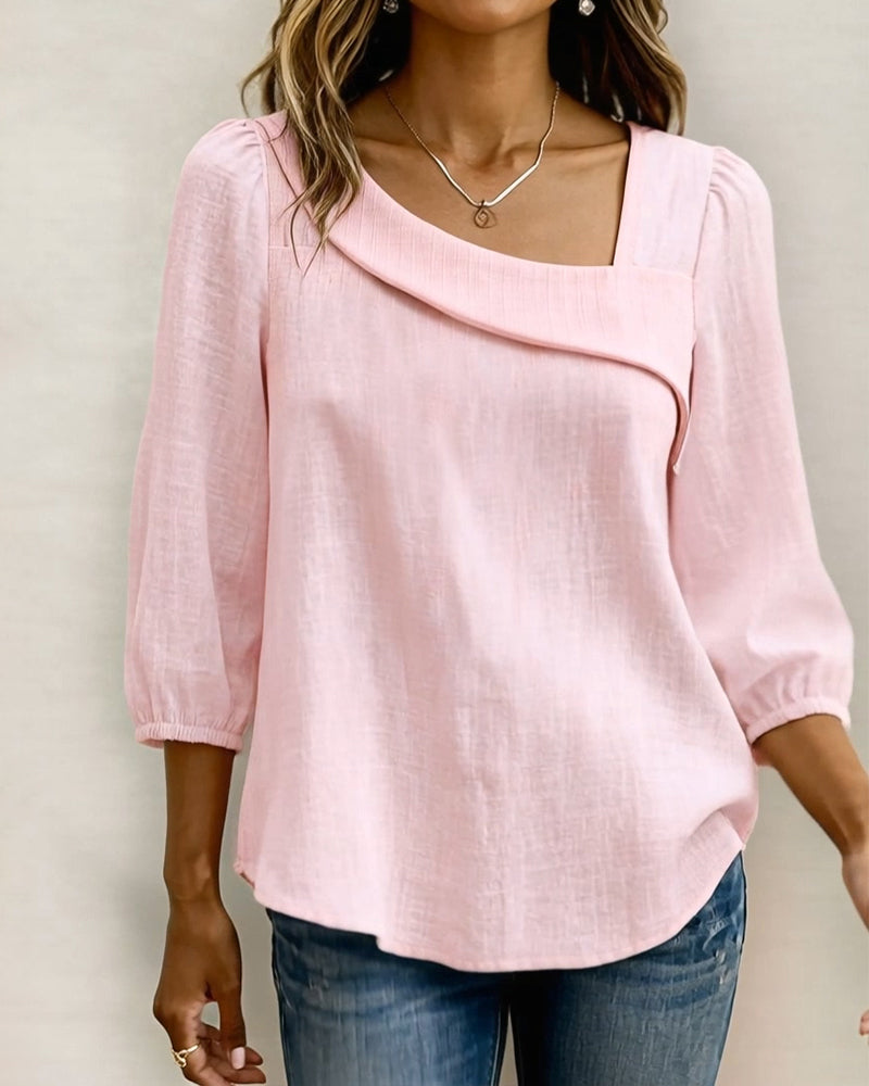 Solid Color Three-Quarter Sleeve Blouse