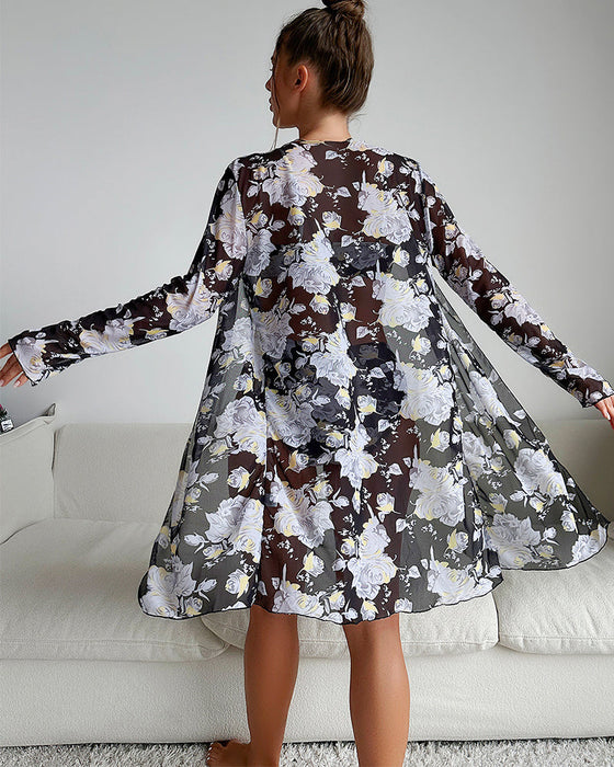 Fashion printed bikini cover-up three-piece set