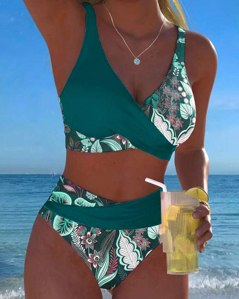 Contrast Color Fashion Floral Bikini