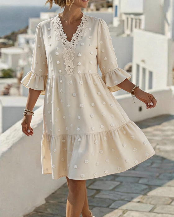 V-Neck Lace Patchwork Dress