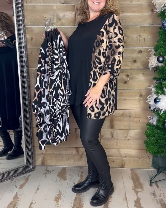 Leopard print crew neck casual top