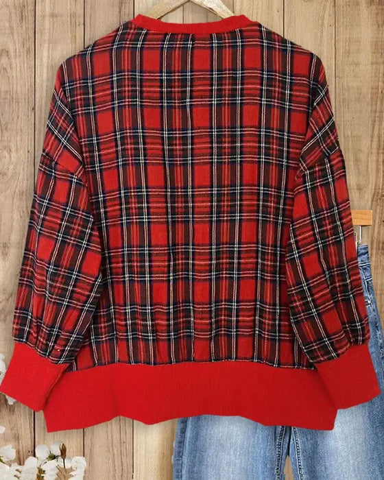 Plaid Letter Crew Neck Sweatshirt