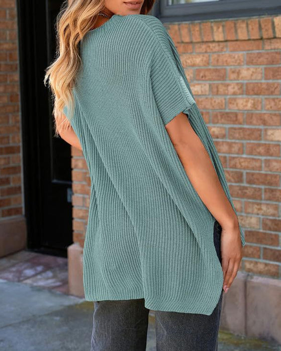 Solid Crewneck Batwing Sleeve Pullover