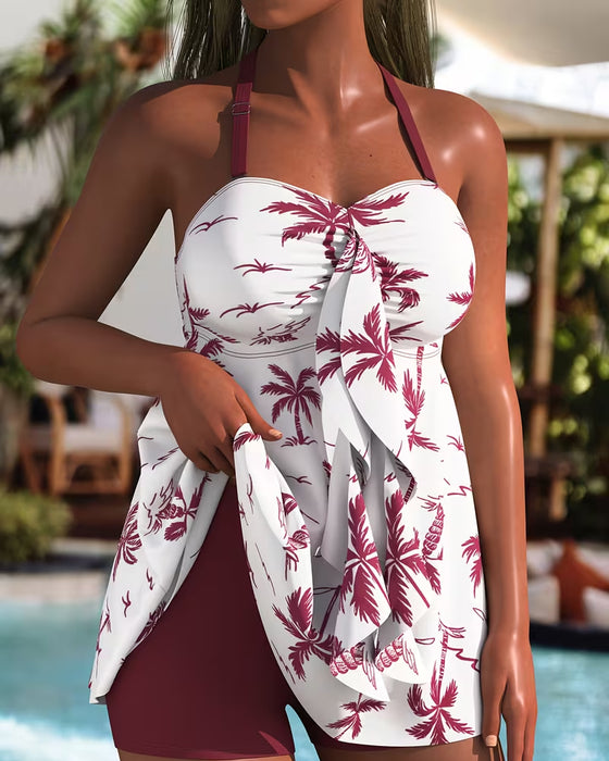 Palm Tree Print Swim Skirt Tankini