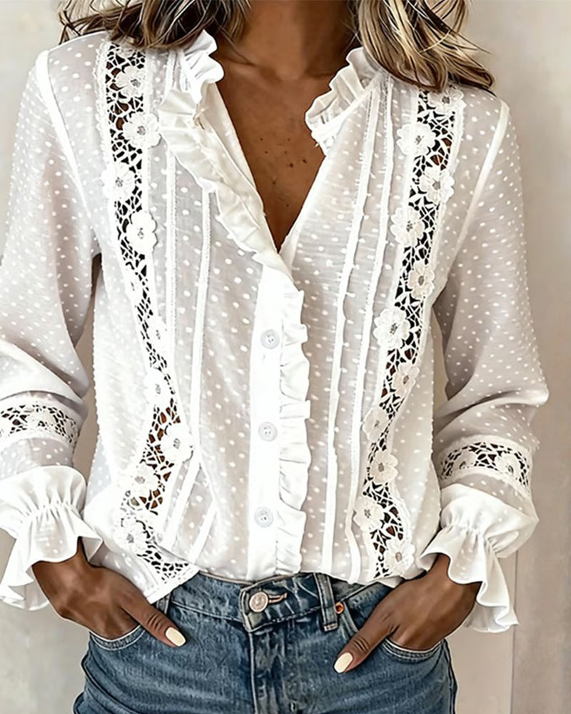 Ruffled Collar Patchwork Versatile Shirt