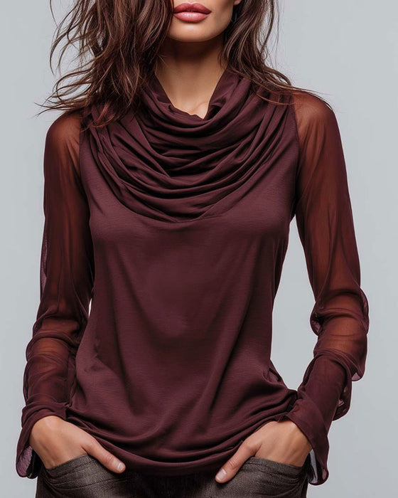 Mock Neck Solid Casual Blouse