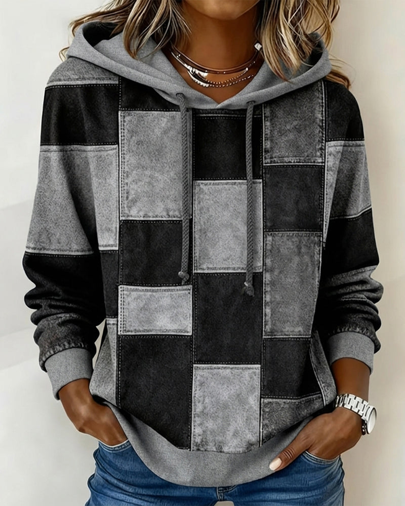 Stylish Plaid Long-Sleeved Hoodie
