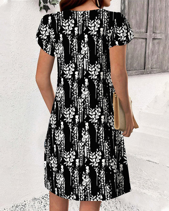 Petal Sleeve Printed Casual Dress